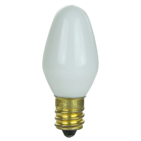 Sunlite 7C7 Incandescent Bulb, 7 Watt, Candelabra E12 Base, C7 Small Night Light, Colored Bulb, White, 25PK 01285-SU